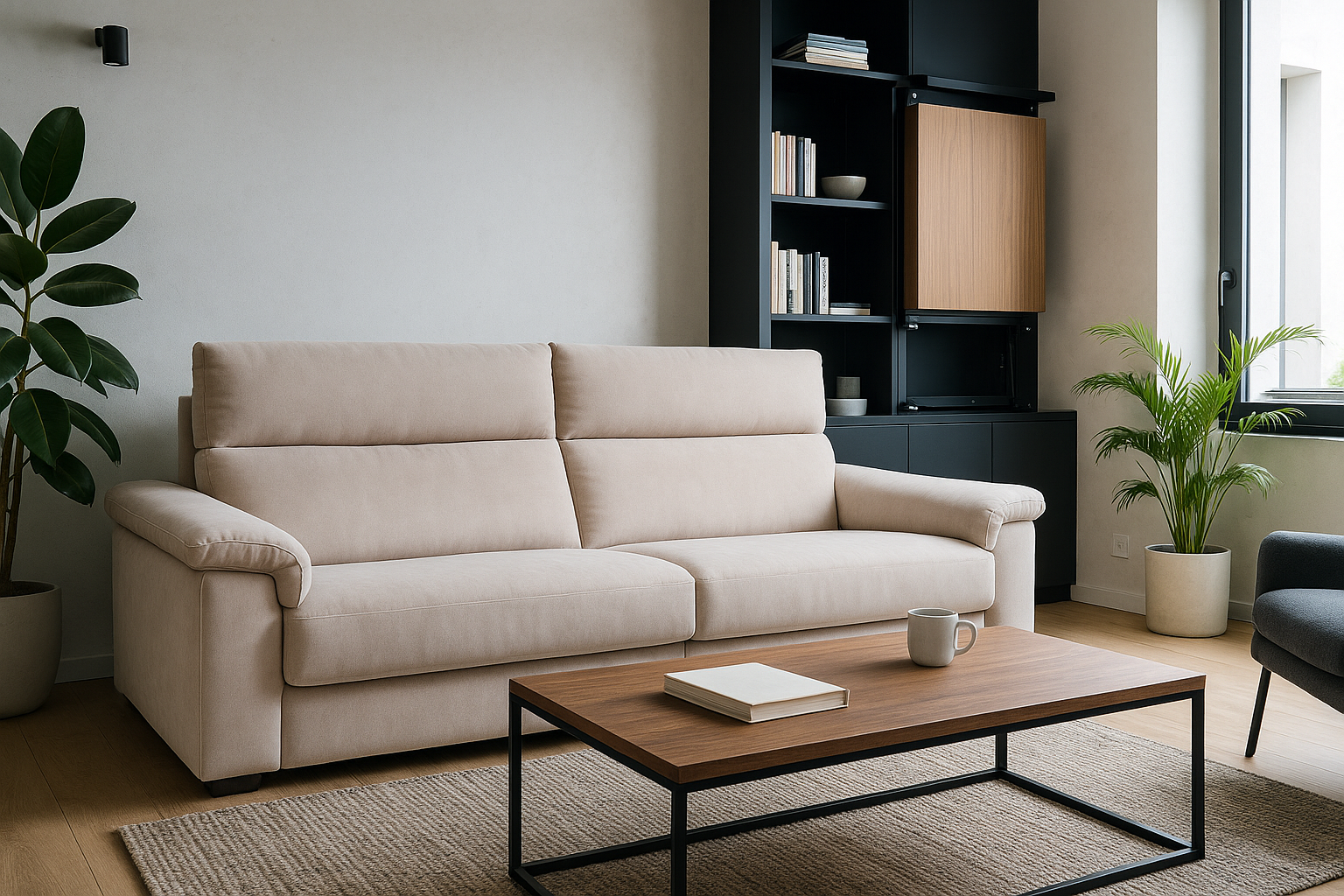 Divano letto moderno in tessuto beige